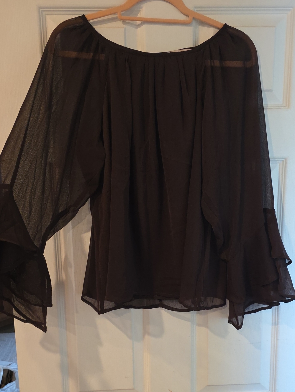 Sheer Black Bell-Sleeve Women’s Top